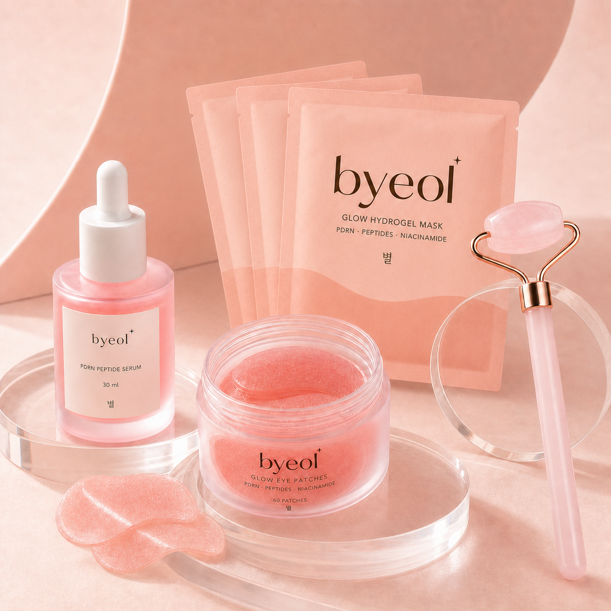 Rituel Complet Byeol avec patchs masques sérum et Cryo Roller
